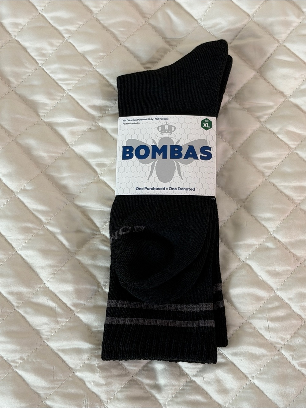 Bombas Performance Crew Socks XL Black Cushioned Athletic Socks - Picture 3 of 4